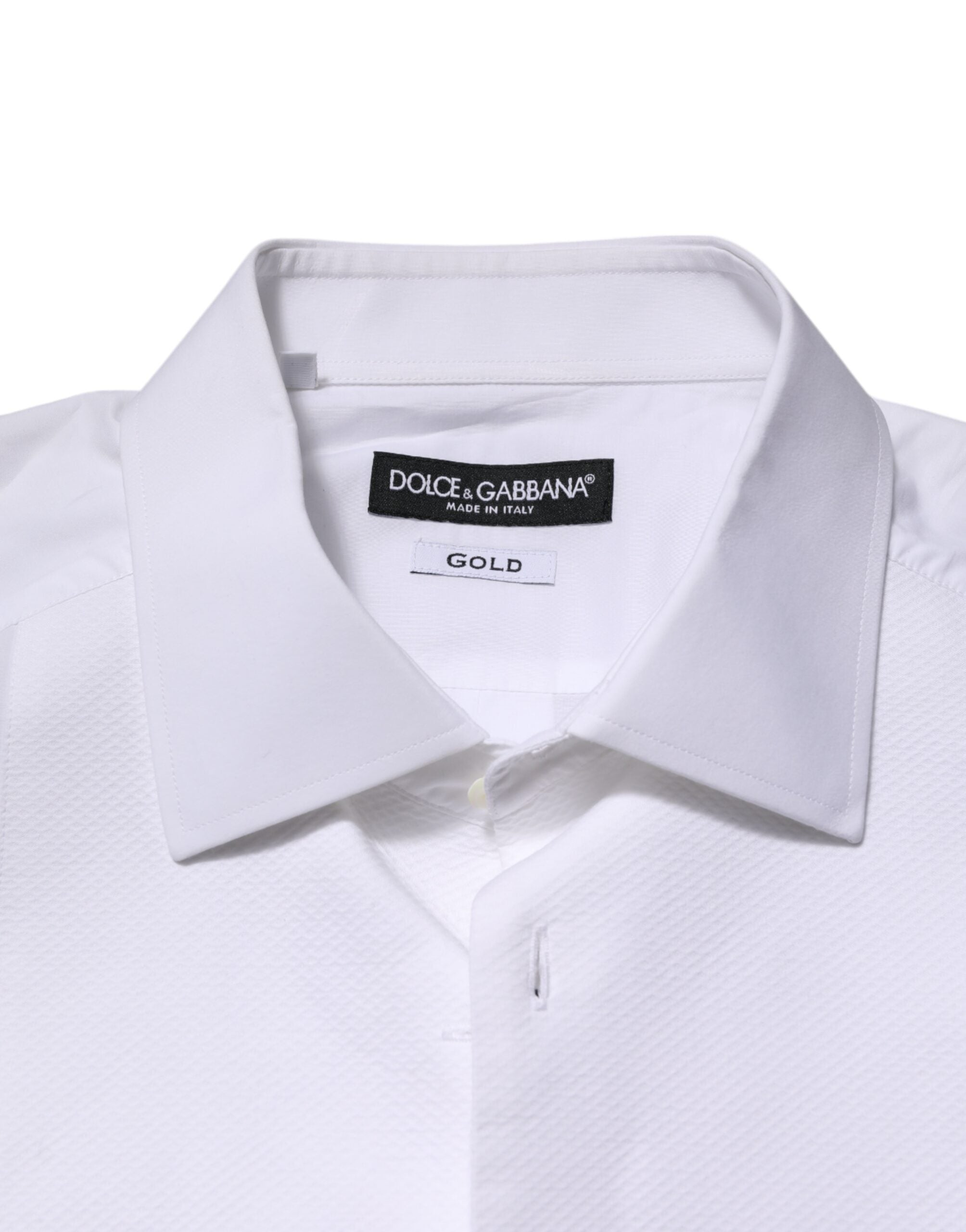 Dolce & Gabbana White Bib Cotton Poplin GOLD Men's Shirt